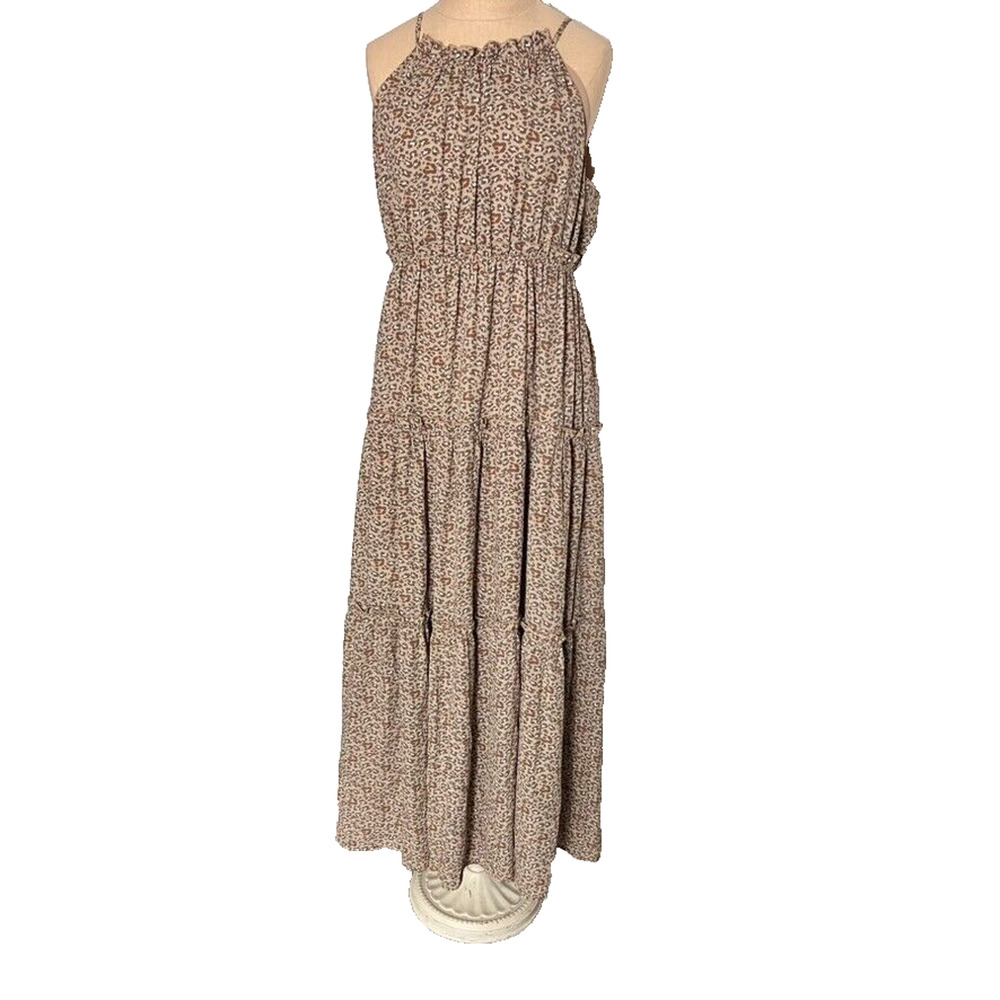 Nanette Lepore Dress Womens 14 Cheetah Sweet Romance Halter Maxi Tiered Flounce